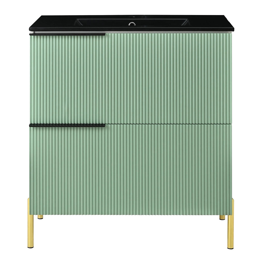 Armadio bagno con lavabo in ceramica - Xylo - Verde con cassetti