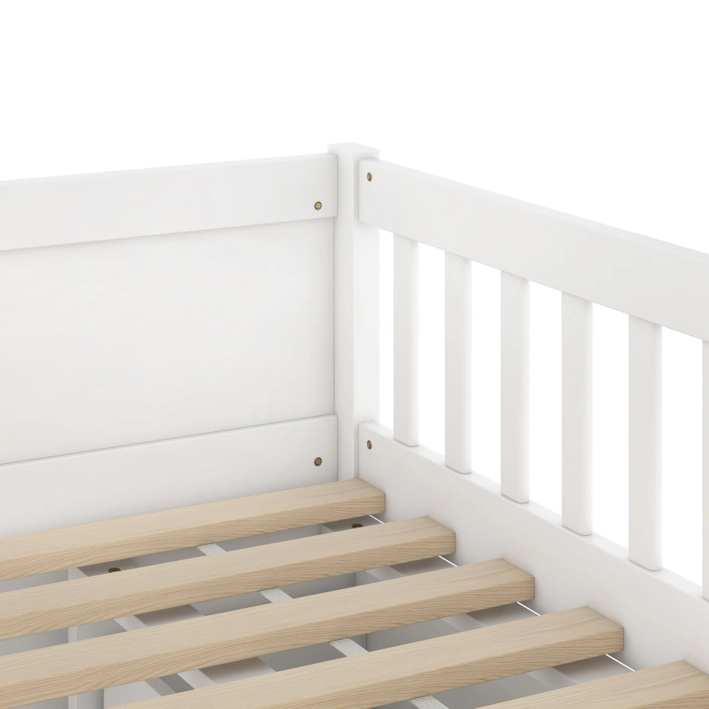 OKWISH Letto a Mezz’altezza 90×200 cm, Letto Singolo con 4 Cassetti, Spondine di Sicurezza e Scala, senza Materasso, in Pino, Bianco