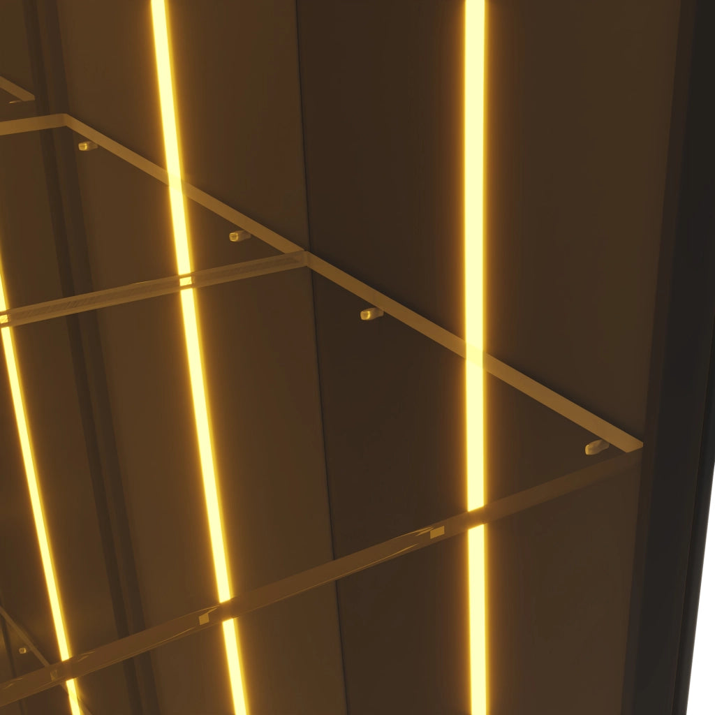 Vetrina con LED e 3 vani aperti, ripiani regolabili e ante in vetro temperato, per soggiorno, nero, 30 × 30 × 90 cm