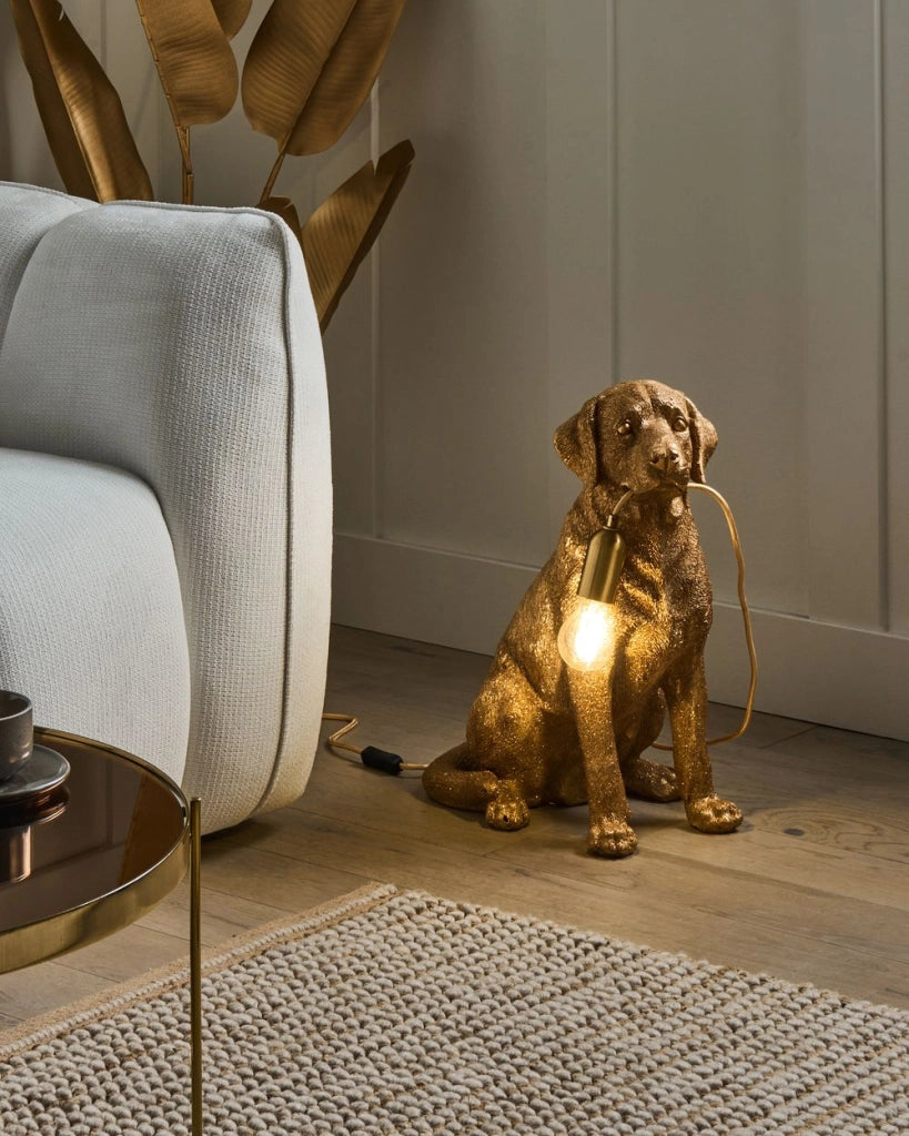 Lampada da tavolo in poliresina dorata a tema animale Luce da comodino Lampada da lettura a forma di cane