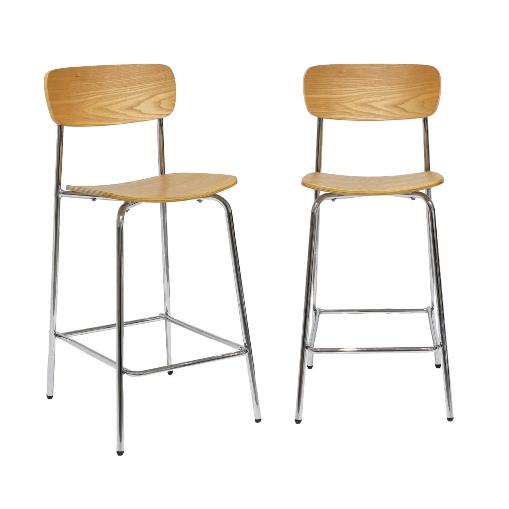 Set di 2 sgabelli da bar vintage metallo e compensato, grigio perlato