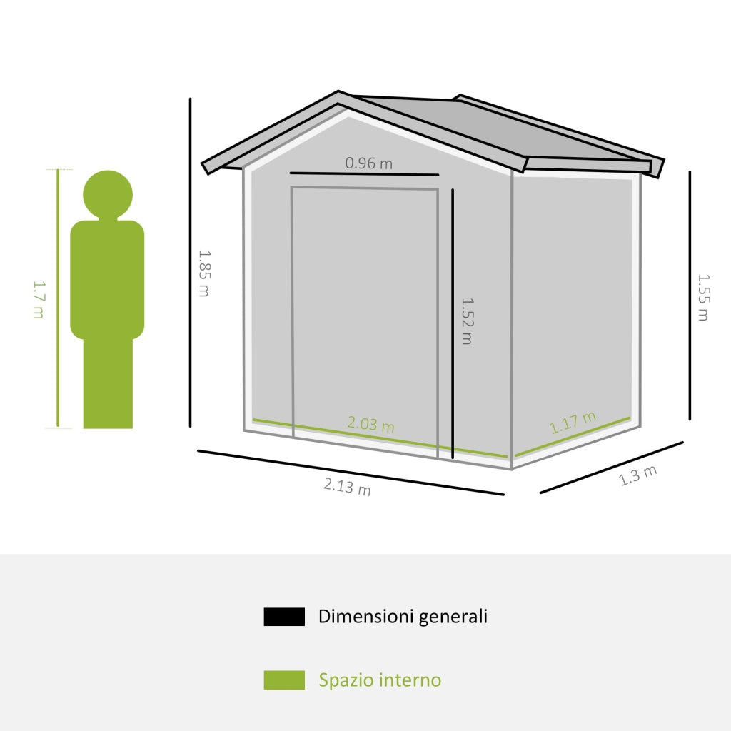 EasyComfort Casetta da Giardino Porta Utensili in Lamiera con Porte Scorrevoli, 213x130x185 cm, Grigio
