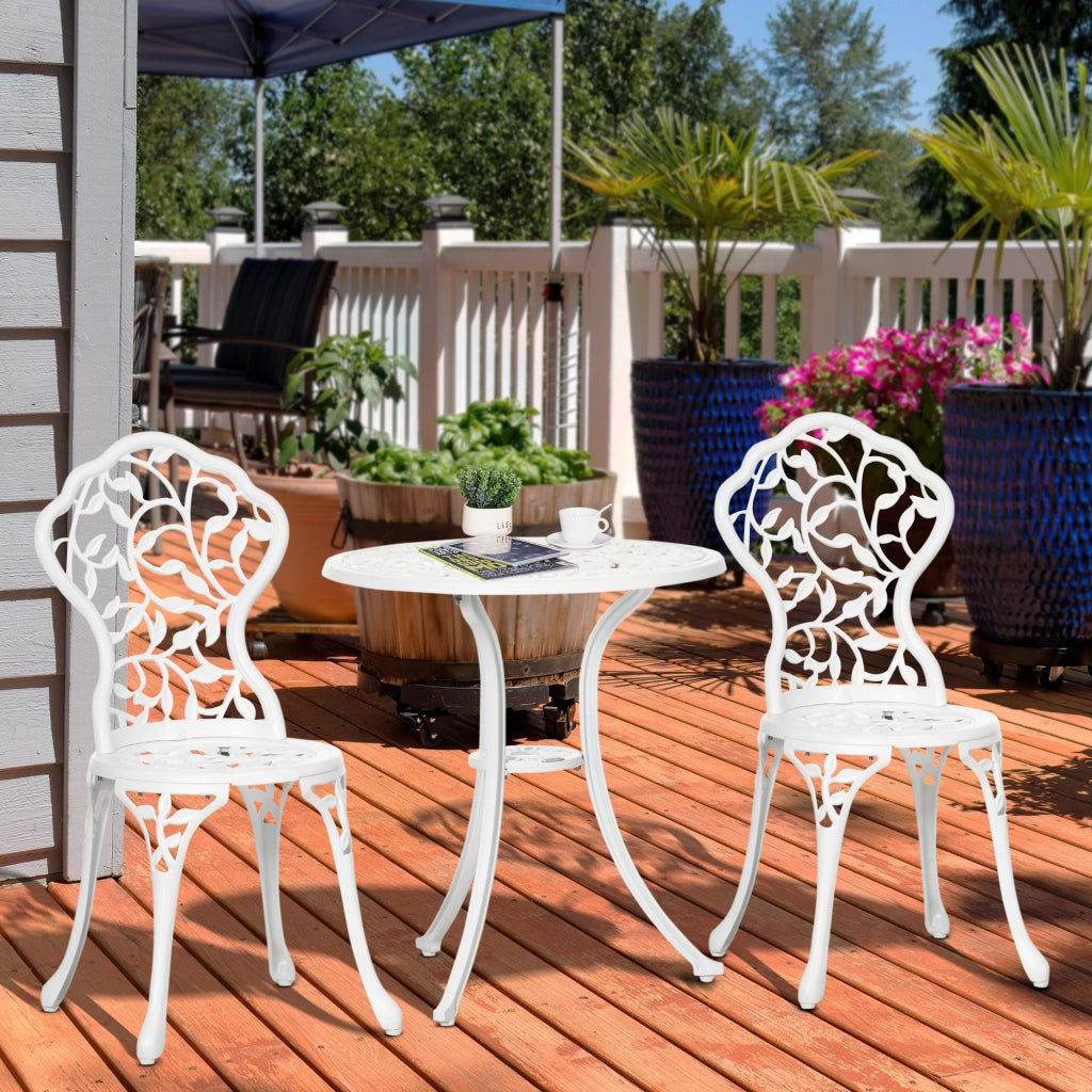 Set Giardino 3 Pezzi Alluminio ¨C Xylo ¨C 2 Sedie Esterno 45x42x85.5 cm + Tavolino Rotondo ?61x66.5 cm Bianco