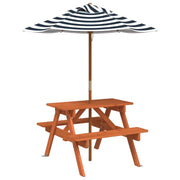 Tavolino da Giardino | Tavolo da Picnic per 4 Bambini con Ombrellone Legno di Abete
