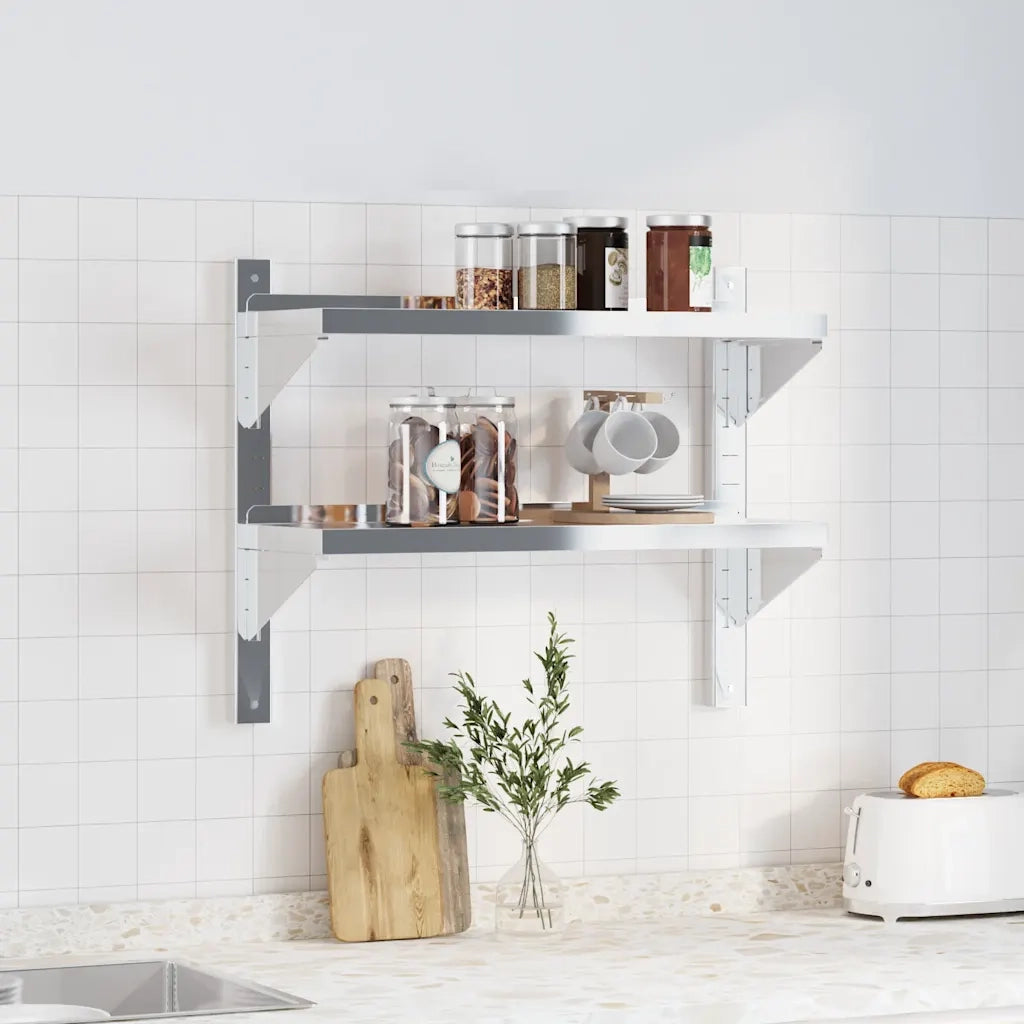 Mensola a Muro 2 Ripiani 75x23,5x60cm Argento in Acciaio Inox 30314