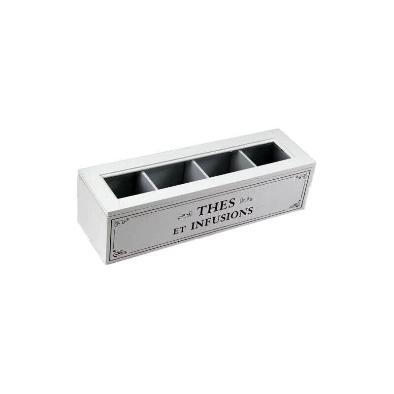 SCATOLA PER TÈ RETTANGOLARE, BIANCO, 4 SCOMPARTI 33X10X9 CM