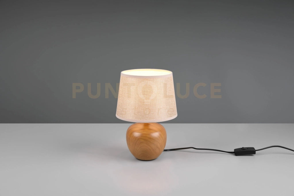 LUXOR LAMPADA TAVOLO BASE EFFETTO LEGNO E PARALUME BEIGE H. 26CM D. 18CM 1 LUCE ATTACCO E14