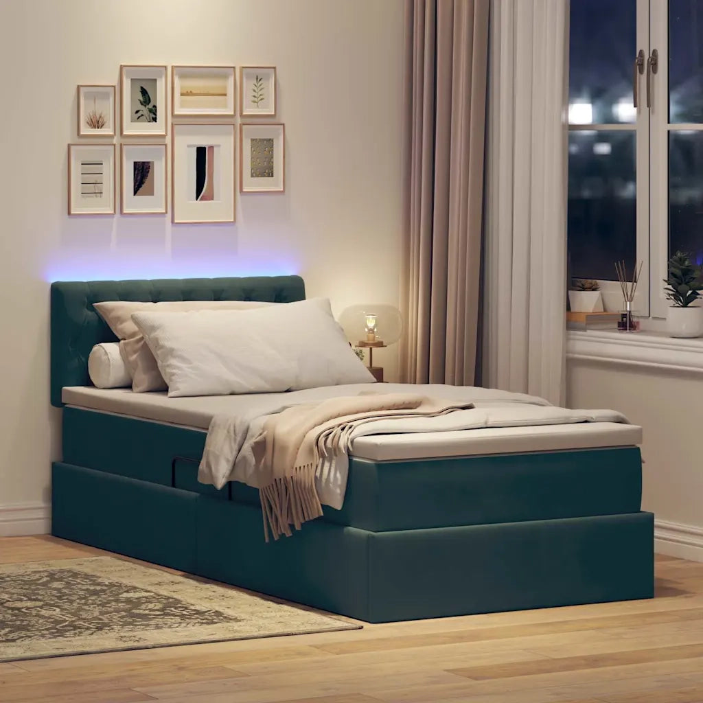 Letto con contenitore e LED Verde Scuro 100 x 200 cm Velluto 3371436