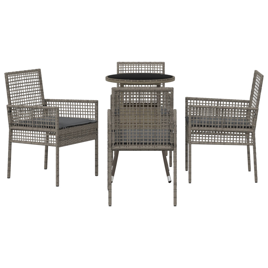 Set da Pranzo da Giardino 5 Pezzi Grigio Polyrattan