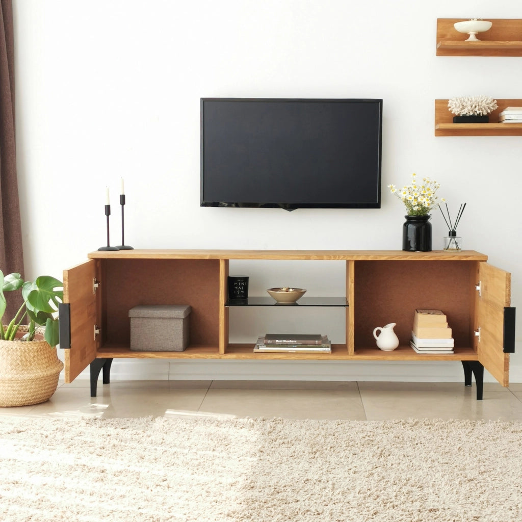 Neviano, Mobile Porta tv un Ripiano, 150x30x40h cm Marrone Rovere
