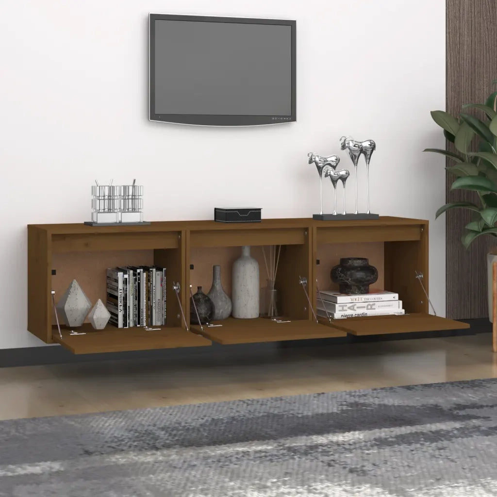 Mobili Porta TV 3 pz ambra in Legno Massello di Pino 3100127
