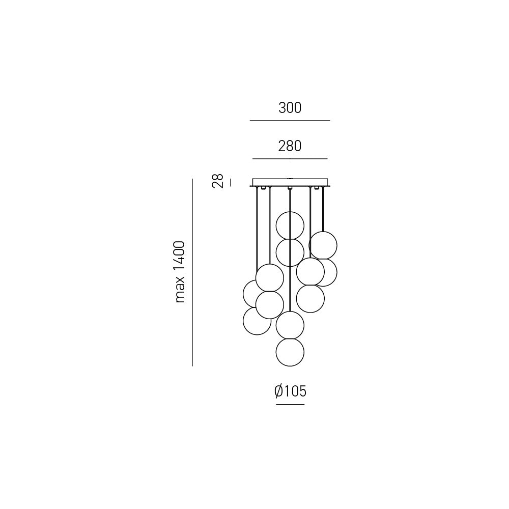 Sfera - Lampada a sospensione 6 luci con sfere in cemento e vetro opale - 6XG9 max 6X7W, design moderno, IP20, lampadine escluse
