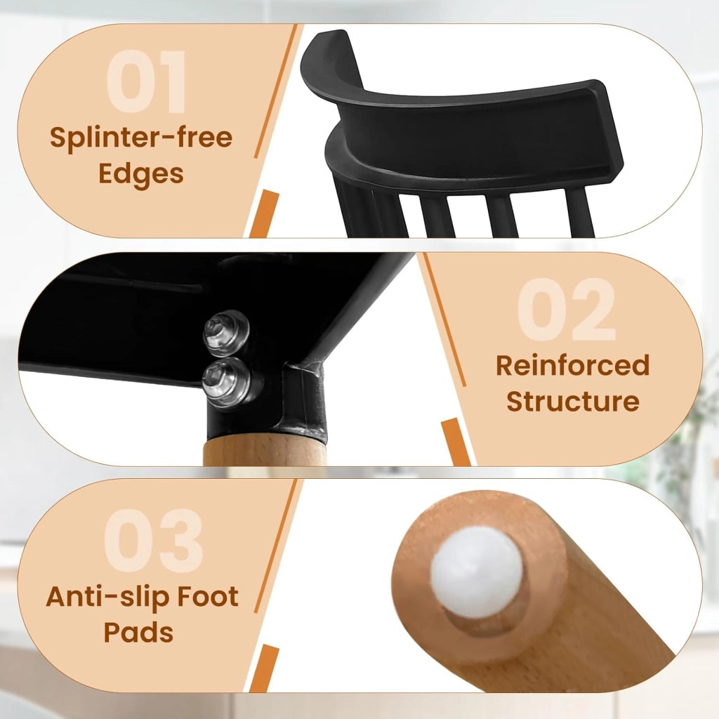 Set di 4 sedie da pranzo, sedia da cucina con schienale curvo e gambe in legno di faggio, portata fino a 150 kg, sedie per sala da pranzo, ristorante e caffetteria (nero)