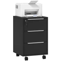 Mobiletto da ufficio su ruote con 3 cassetti e serratura, mobiletto archiviazione ufficio su ruote, 40 x 40 x 63,5 cm, nero
