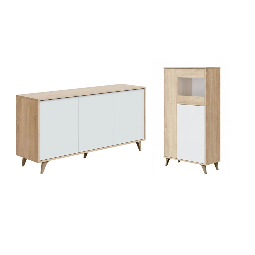 Leverano, set Mobili da Soggiorno Modulabile, Marrone Rovere