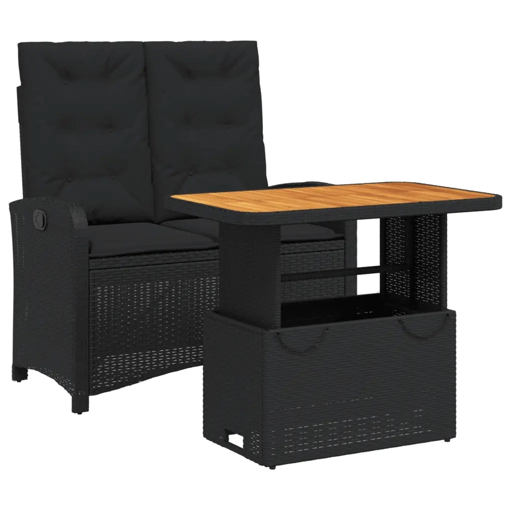 Set da Pranzo da Giardino 2 pz con Cuscini Nero in Polyrattan 3277334