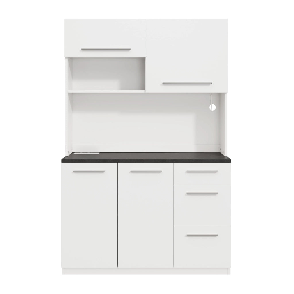 Credenza da soggiorno con ampio spazio di archiviazione, prese integrate, USB-A/USB-C e illuminazione LED, bianco, 120 × 40 × 180 cm