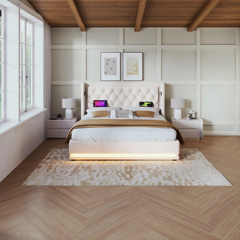 LETTO Contenitore 160x200 cm Beige in cotone con materasso incluso