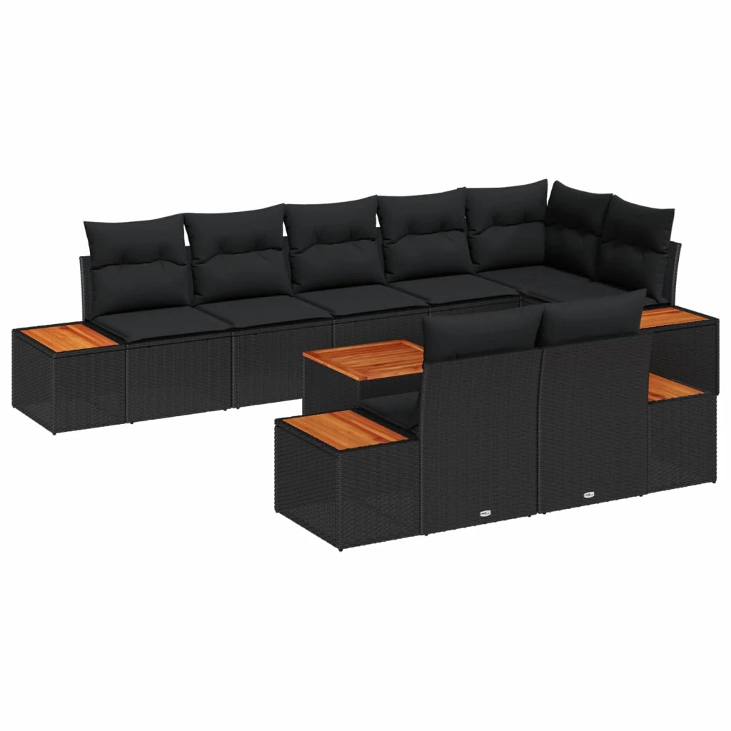 Set Divano da Giardino con cuscino 8 pcs Nero Polyrattan 3356783
