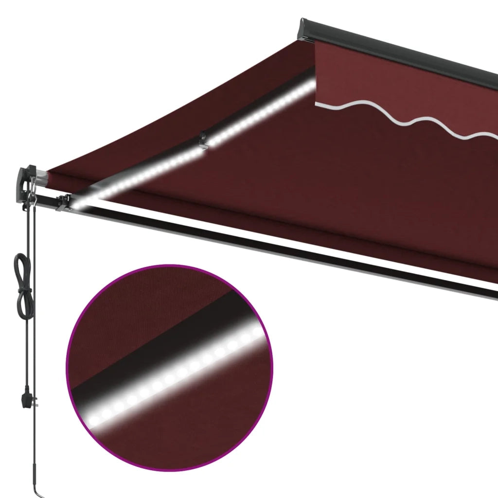 Tenda da Sole Retrattile Automatica con LED Bordò 400x350 cm 3215001
