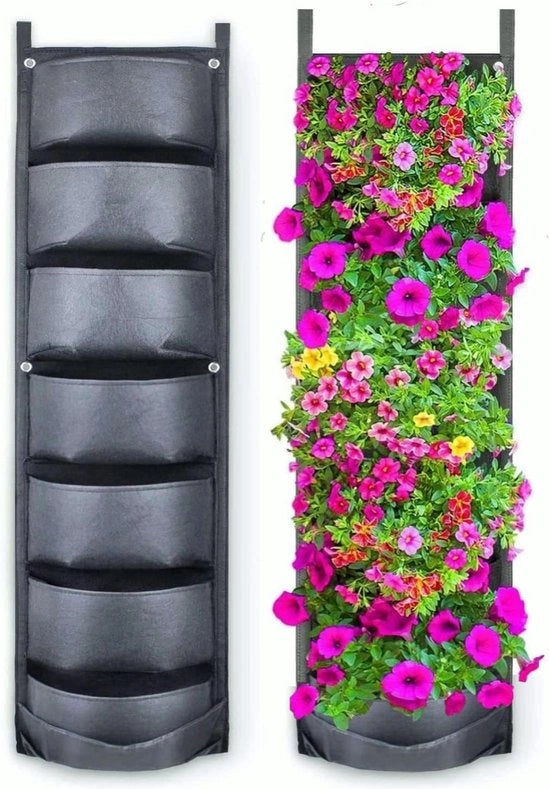 Tenda Verticale per Giardino con Sistema di Irrigazione - Tenda Verticale per Erbivori - Contenitore per Piante – Torre per Piante – Contenitori per Erbivori – Cassetta per Coltivazione – 7 Sacchi - Nero