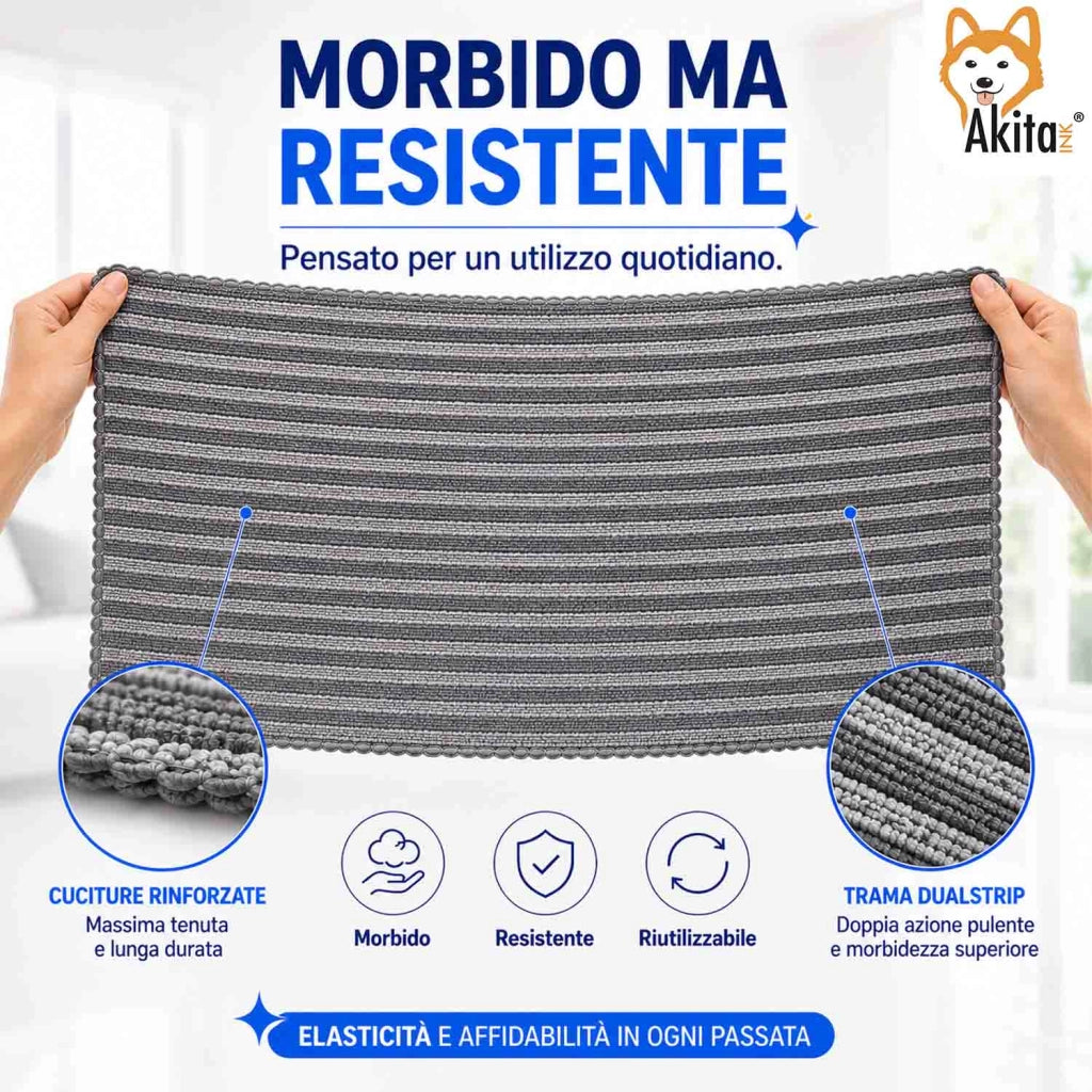 Akitaink 3 Panni Pavimenti Microfibra Dual Strip 50x70 cm