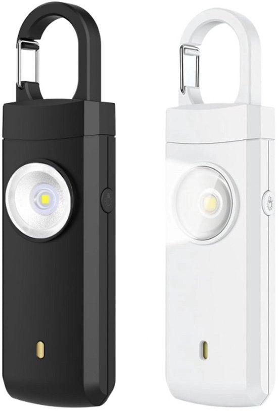 Alarme Personale - 130 Db Suono E Luce Intensa - Alarme di Sicurezza Personale - Chiave di Sicurezza per Autodifesa - Protezione Personale - Alarme per Anziani – Alarme di Sicurezza Portatile - Bianco, Nero