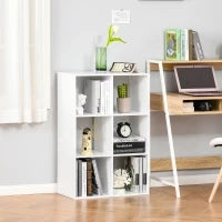 Libreria Bianca per Casa e Ufficio, Scaffale dal Design Moderno con 6 Scomparti in Legno, 91.5x29.5x61.5cm