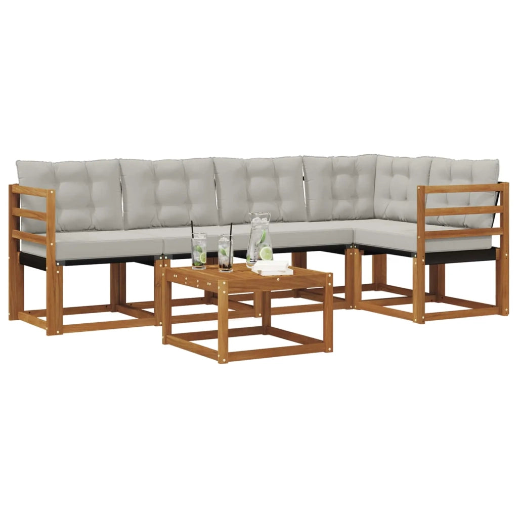 Set di divani da esterno 6 pcs Grigio Naturale e Chiaro