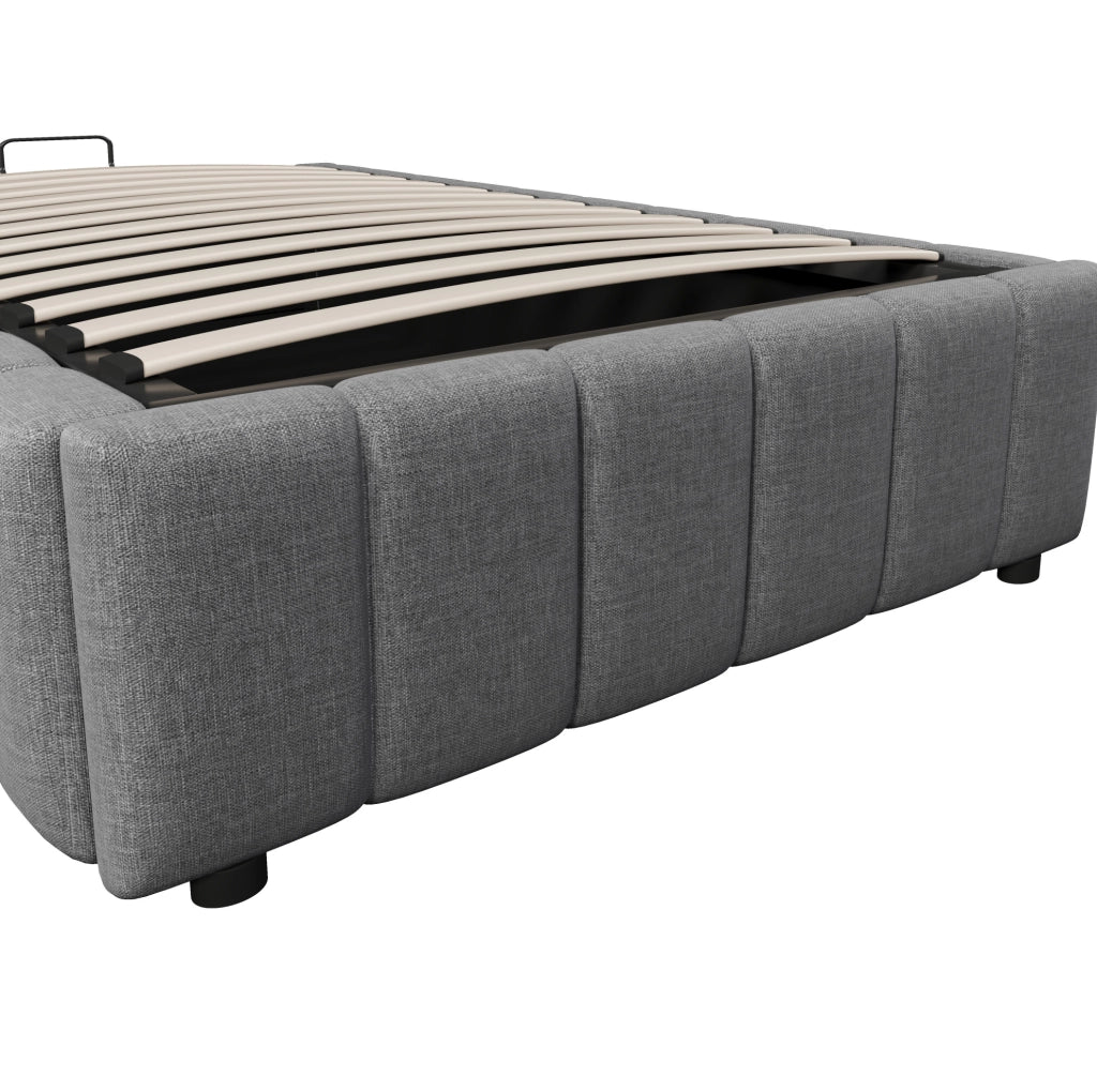Letto singolo imbottito 90x200 cm grigio con contenitore idraulico in lino e MDF
