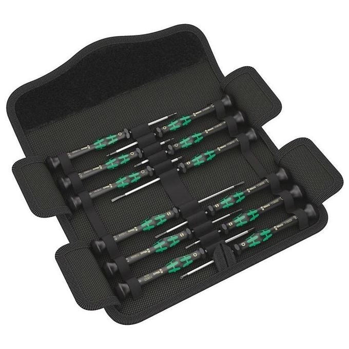 Wera 05073675001 Kraftform Micro Set di cacciaviti manuali 12 pezzi con punte Phillips Torx a taglio esagonali impugnatura ergonomica custodia colore Nero