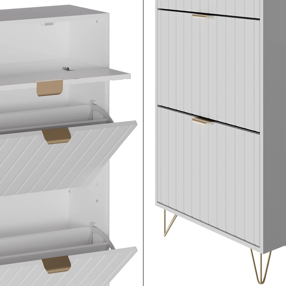 Armadio per le scarpe Helge, Bianco, 60 x 145 cm 3 scomparti, autoportante per una conservazione salvaspazio nell’ingresso
