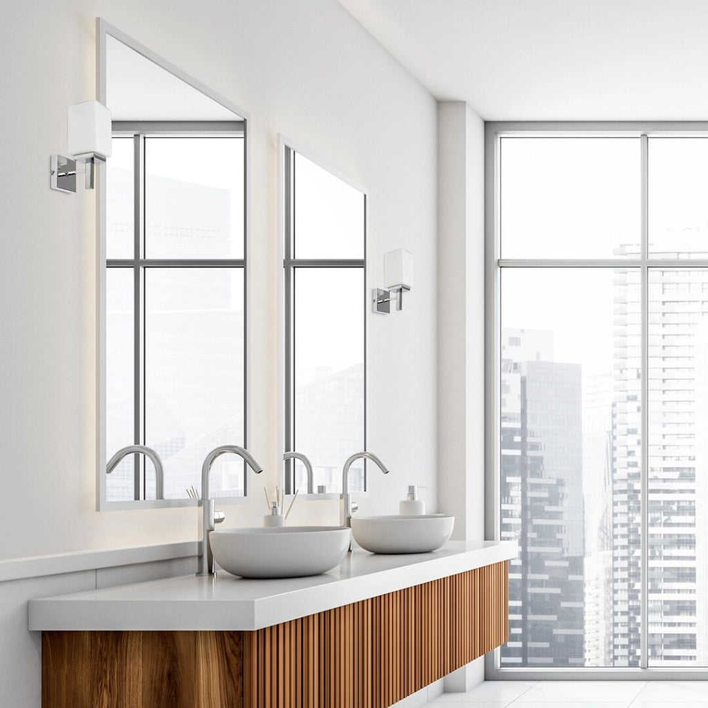 Applique bagno cromata vetro bianco E14 10W Zenkai Rabalux