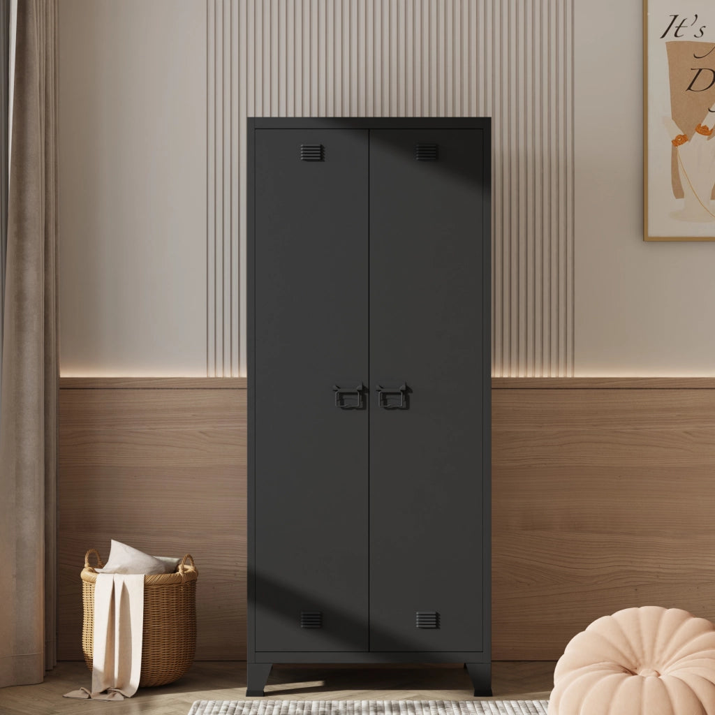 Armadio Hankasalmi per Guardaroba 180 x 90 x 40 cm Acciaio Nero [en.casa]