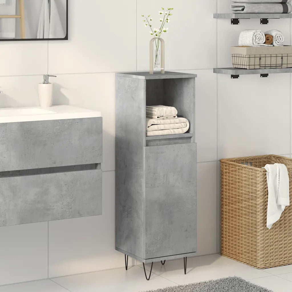 Armadietto Bagno | Armadio da bagno Grigio Cemento 30x30x100 cm Legno Multistrato