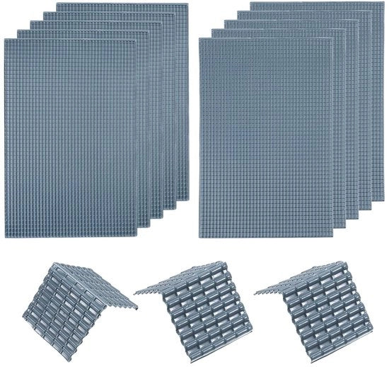 Set di tegole in PVC miniatura per modellismo di case di bambole - Tavolo di sabbia per giardinaggio in mattonelle - 29,5 x 19,5 cm - Grigio scuro - Confezione da 10 - 1:30.