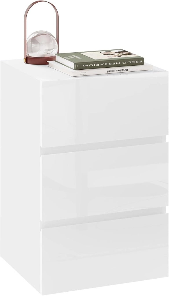 Comodino per Camera da Letto, Mobiletto Bianco con 3 Cassetti, Cassettiera Piccola Salvaspazio in Legno, con Guide Metalliche, Design Moderno, 40x35x62cm