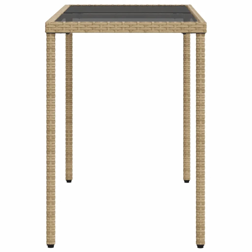 Tavolo da Giardino con Piano Vetro Beige 115x54x74cm Polyrattan 365075