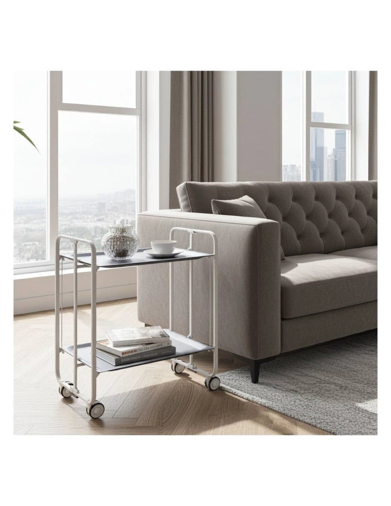 Carrello da cucina pieghevole bianco con ruote BAUHAUS 2 ripiani