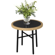 Tavolino da giardino rotondo in polyrattan con piano in vetro temperato ¨C zephmum ¨C 46x46x43cm