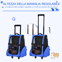 Trolley zaino 2 in 1 per piccoli animali domestici 36x30x49 cm  Blu