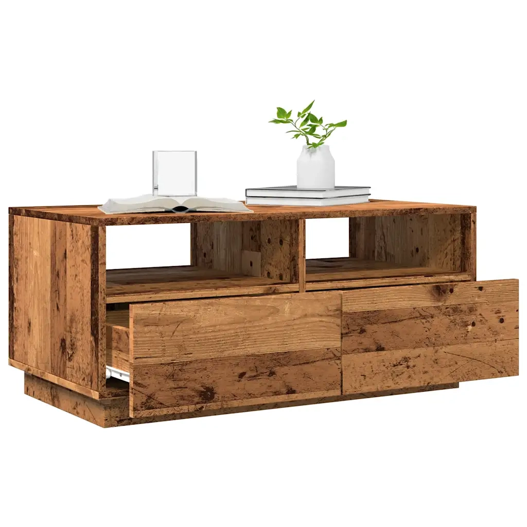 Tavolino da Salotto con Luci LED Legno Antico 90x49x40 cm 857710