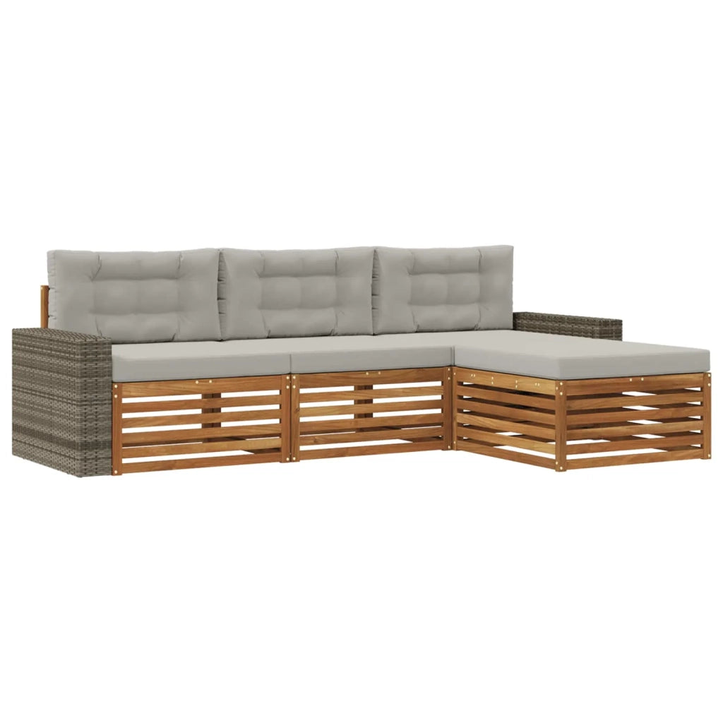 Set di divani da esterno 4 pcs Naturale e Grigio Chiaro