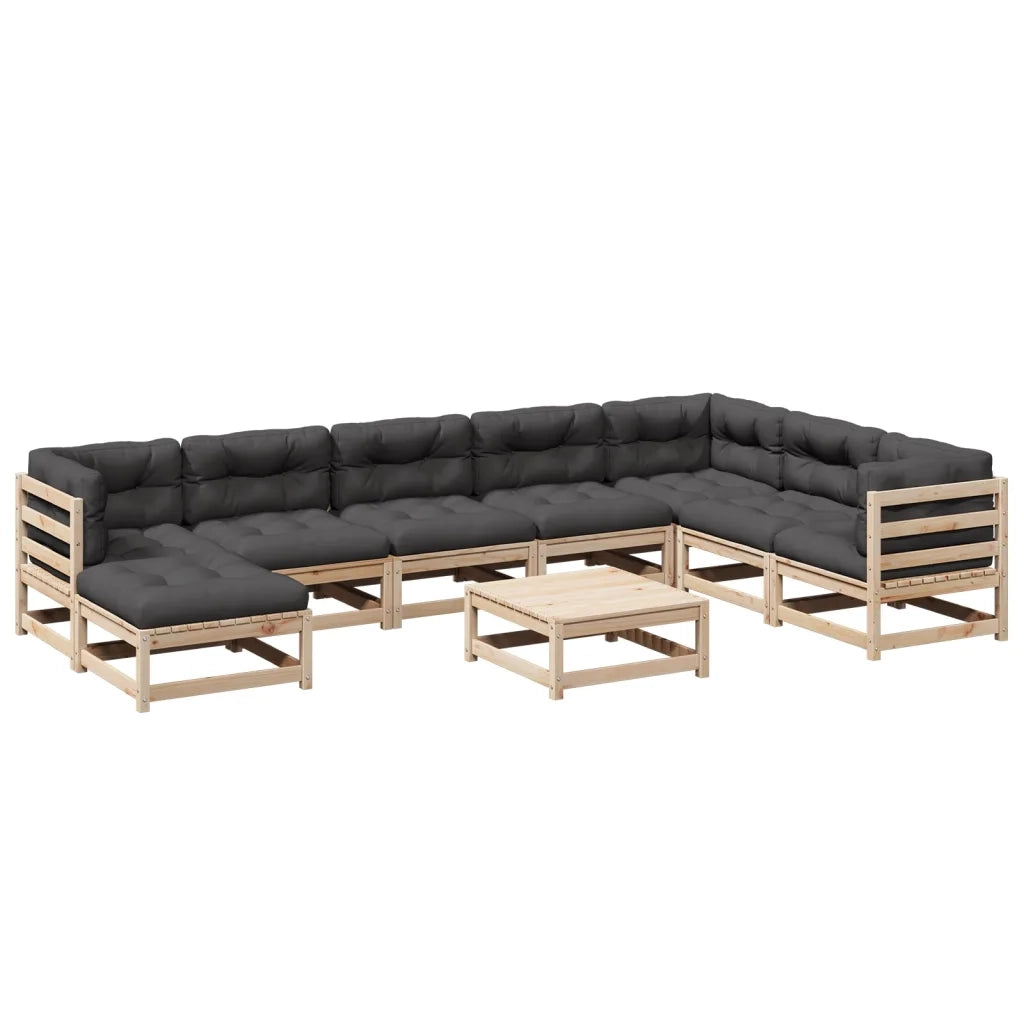 Set Divani da Giardino 9 pz con Cuscini Legno Massello di Pino 3299585