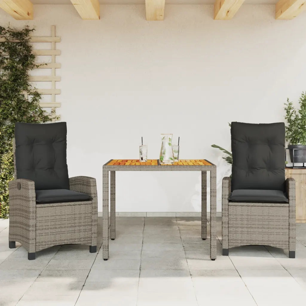Set da Pranzo da Giardino 3 pz con Cuscini in Polyrattan Grigio 3212671
