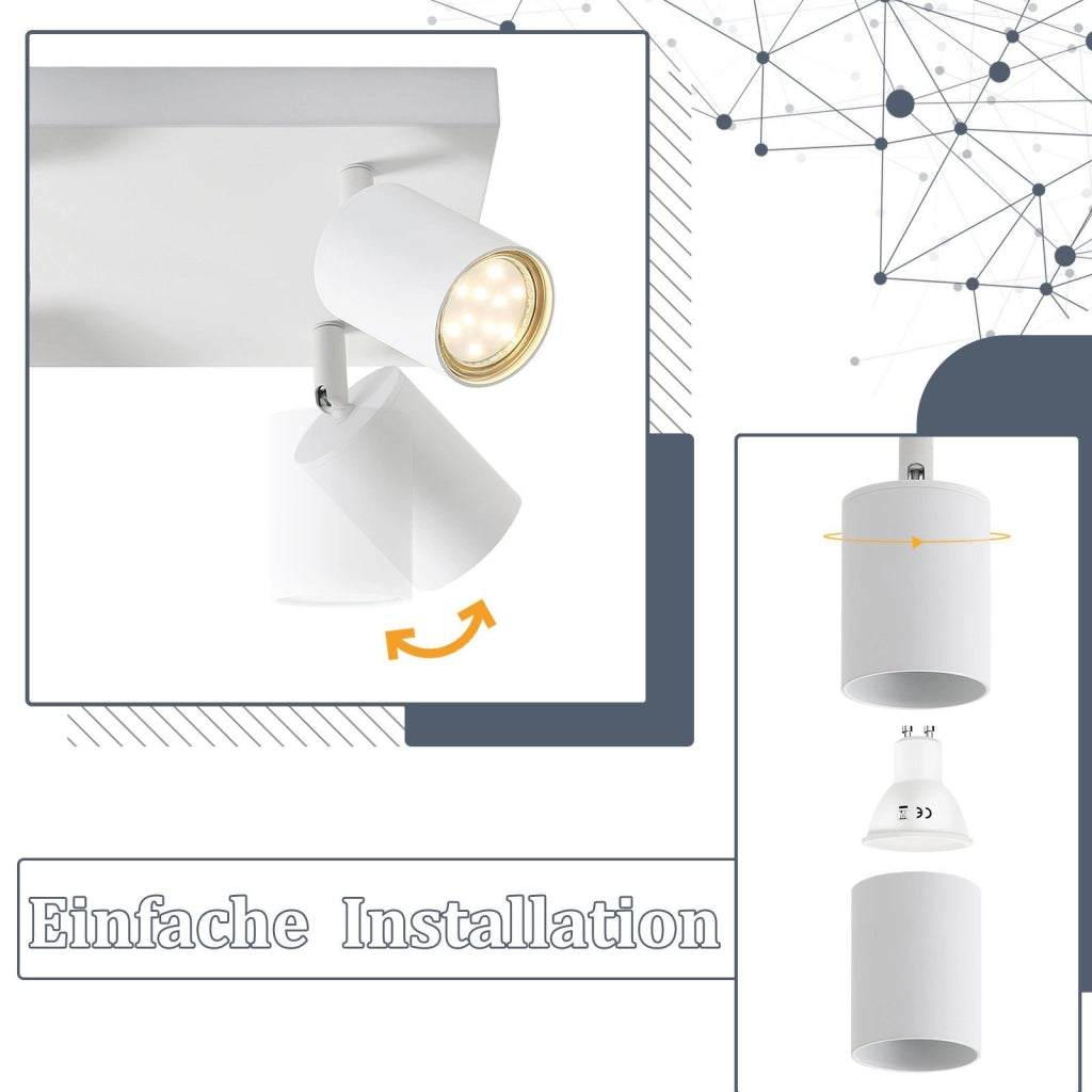 ZMH Faretto da soffitto bianchi 6 luci GU10 orientabili 330° stile industriale moderno per soggiorno senza lampadina