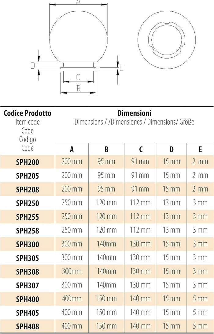 LANTERNA TESTA-PALO 'GLOBO' SFERA TRASPARENTE Ø cm.20 LAMPIONE PER ESTERNO IMPERMEABILE VELAMP