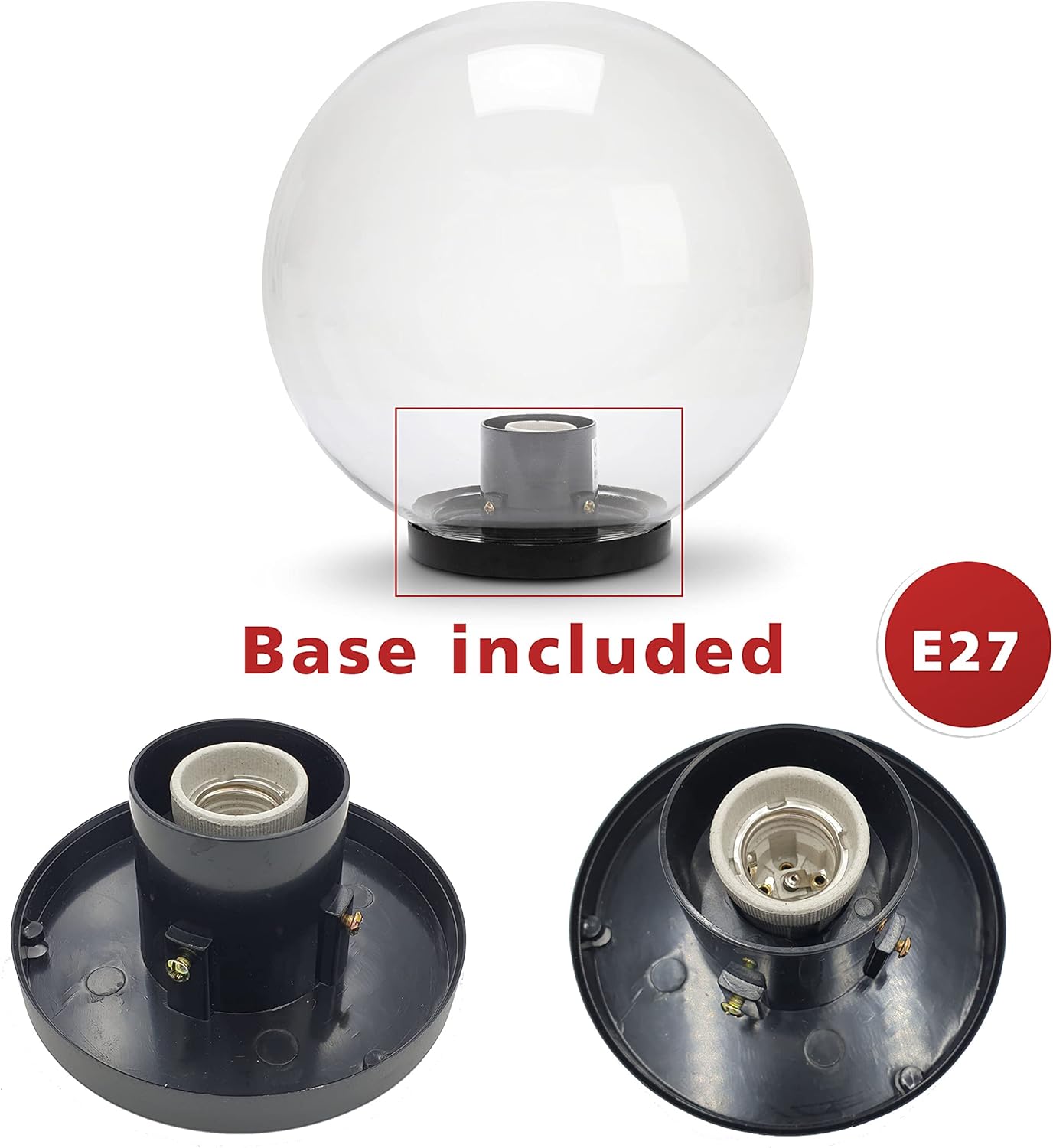 LANTERNA TESTA-PALO 'GLOBO' SFERA TRASPARENTE Ø cm.20 LAMPIONE PER ESTERNO IMPERMEABILE VELAMP