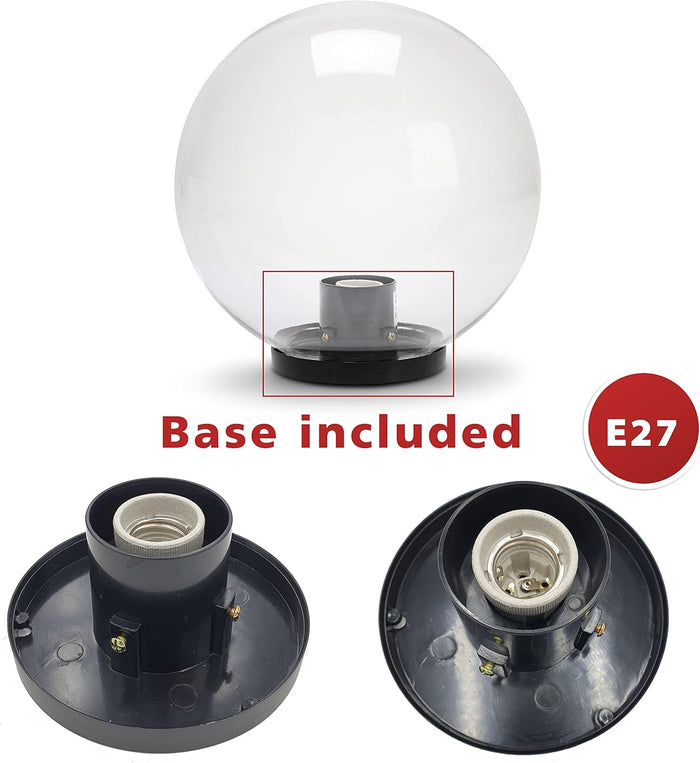 LANTERNA TESTA-PALO 'GLOBO' SFERA TRASPARENTE Ø cm.20 LAMPIONE PER ESTERNO IMPERMEABILE VELAMP