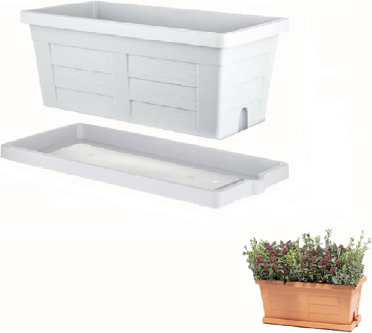 FIORIERA RETTANGOLARE cm  40 x 21,5 x 17 - ghiaccio (con sottovaso)  - BAMA